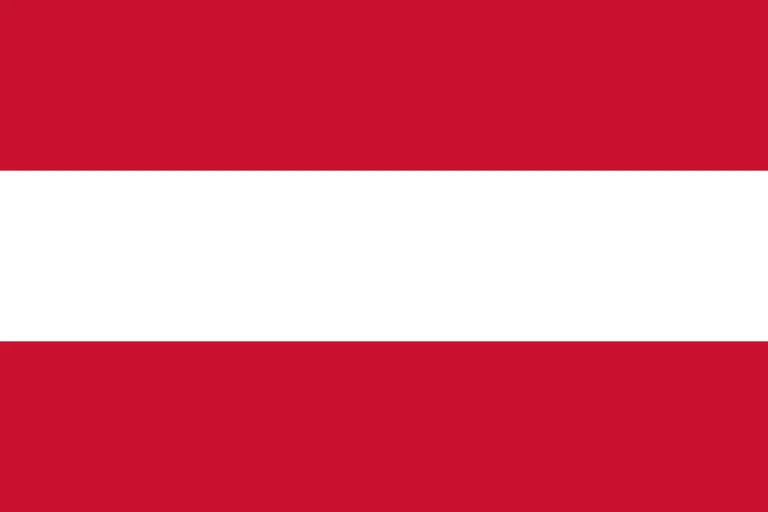The flag of Austria is composed of three equal horizontal bands of red, white and red.