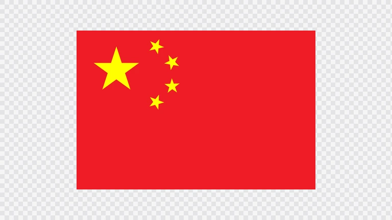 The flag of China has a red field. In the canton are five yellow five-pointed stars — a large star and four smaller stars arranged in a vertical arc on the fly side of the large star.