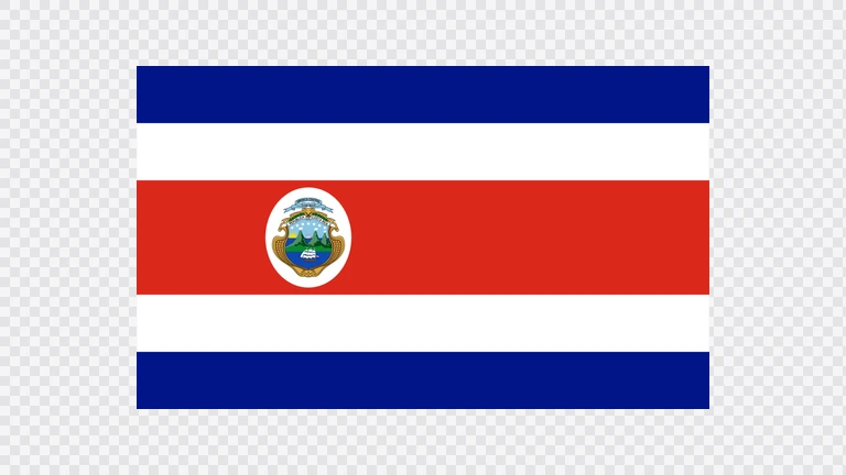 The flag of Costa Rica is composed of five horizontal bands of blue, white, red, white and blue. The central red band is twice the height of the other four bands.
