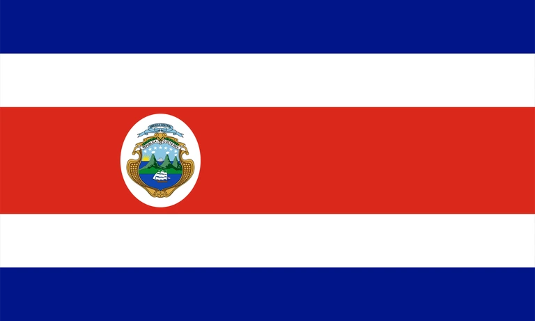 The flag of Costa Rica is composed of five horizontal bands of blue, white, red, white and blue. The central red band is twice the height of the other four bands.