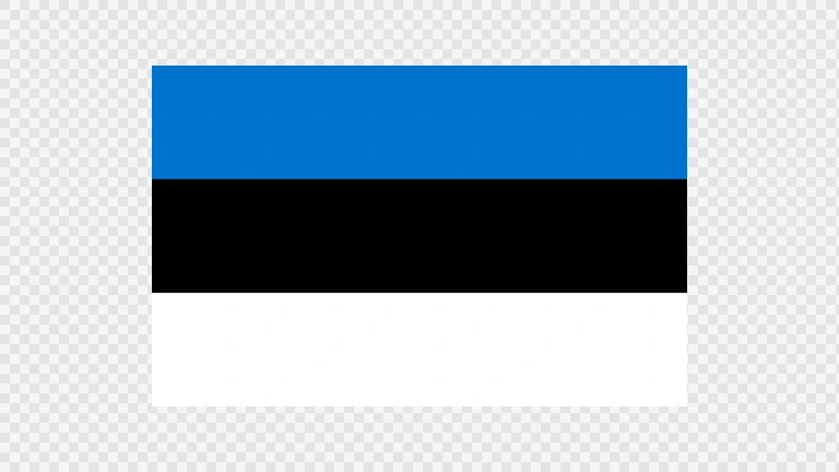 The flag of Estonia is composed of three equal horizontal bands of blue, black and white.