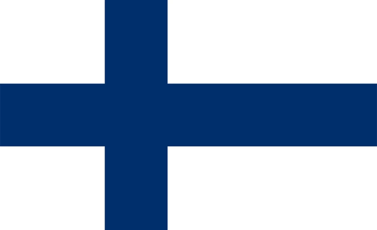The flag of Finland has a white field with a large blue cross that extend to the edges of the field. The vertical part of this cross is offset towards the hoist side.
