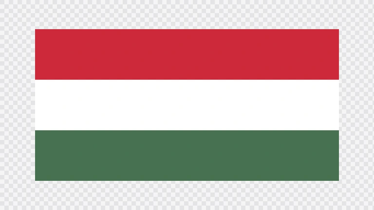 The flag of Hungary is composed of three equal horizontal bands of red, white and green.
