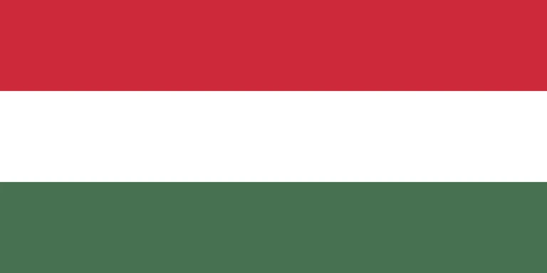 The flag of Hungary is composed of three equal horizontal bands of red, white and green.