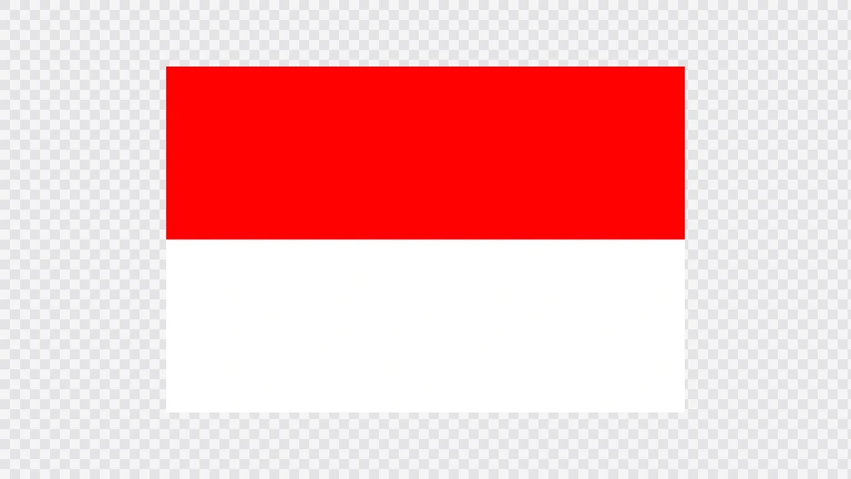 The flag of Indonesia is composed of two equal horizontal bands of red and white.