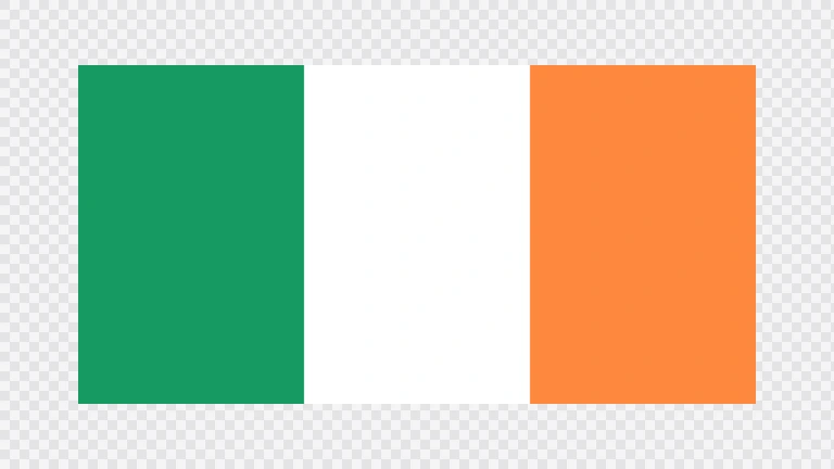 The flag of Ireland is composed of three equal vertical bands of green, white and orange.