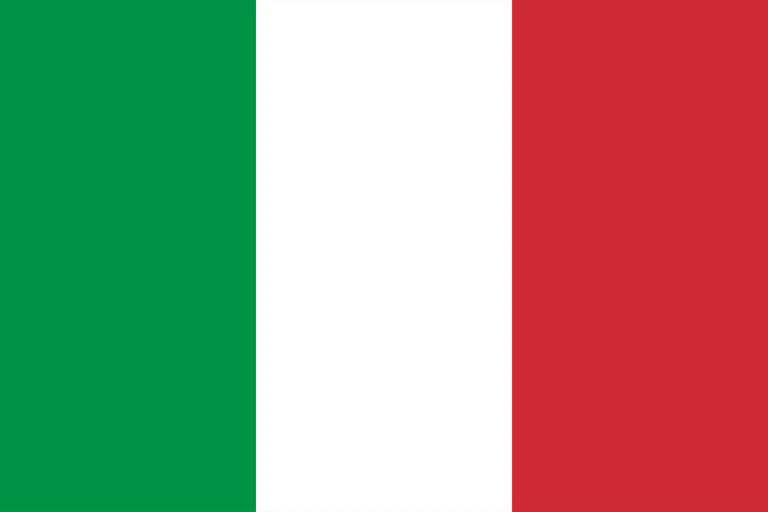 The flag of Italy is composed of three equal vertical bands of green, white and red.