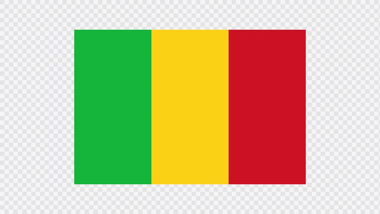 The flag of Mali is composed of three equal vertical bands of green, yellow and red.