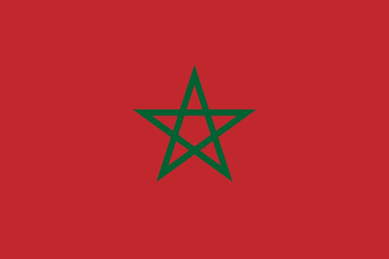 The flag of Morocco features a green pentagram — a five-pointed linear star — centered on a red field.