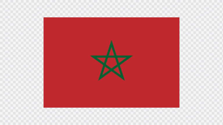 The flag of Morocco features a green pentagram — a five-pointed linear star — centered on a red field.