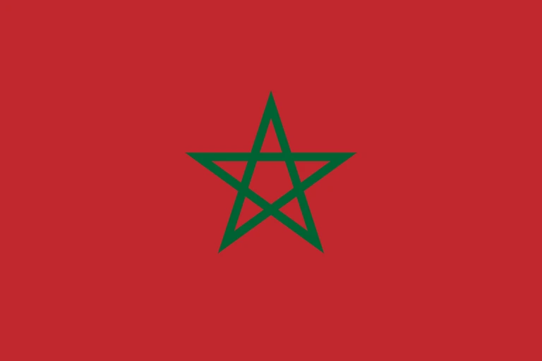The flag of Morocco features a green pentagram — a five-pointed linear star — centered on a red field.