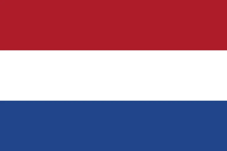 The flag of the Netherlands is composed of three equal horizontal bands of red, white and blue.