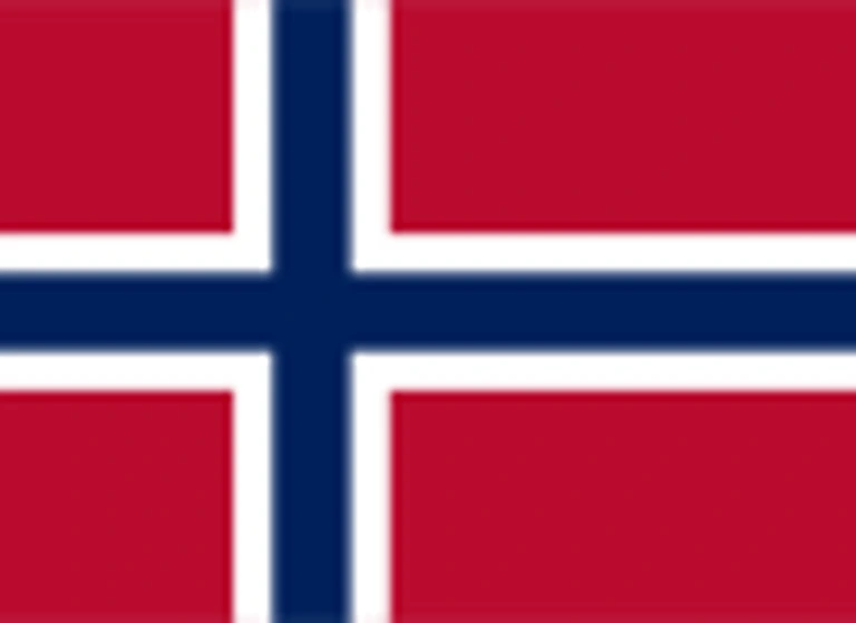 The flag of Norway has a red field with a large white-edged navy blue cross that extends to the edges of the field. The vertical part of this cross is offset towards the hoist side.