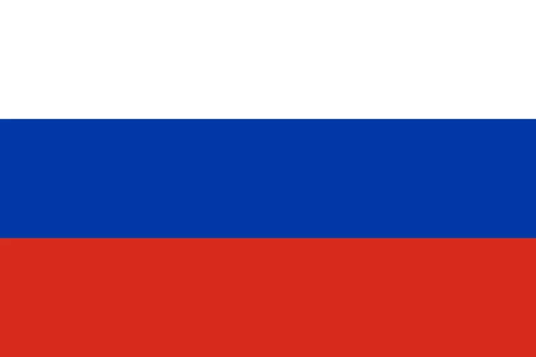 The flag of Russia is composed of three equal horizontal bands of white, blue and red.