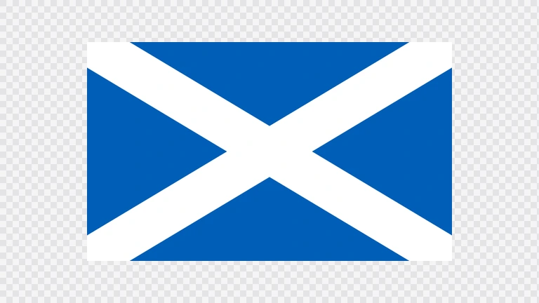 The flag of Scotland has a white Saint Andrew's Cross on a blue field.
