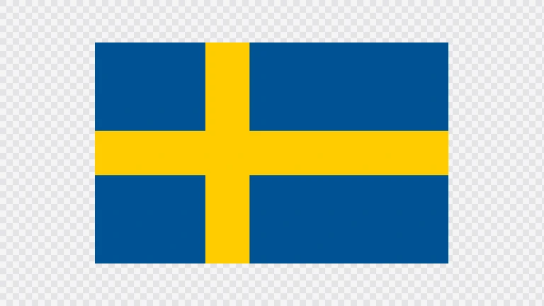 The flag of Sweden has a blue field with a large golden-yellow cross that extend to the edges of the field. The vertical part of this cross is offset towards the hoist side.