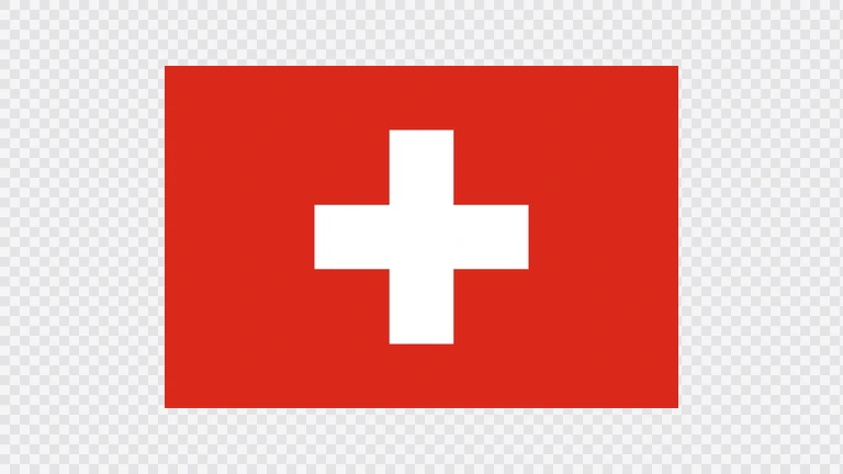 The flag of Switzerland is square shaped. It features a white Swiss cross centered on a red field.