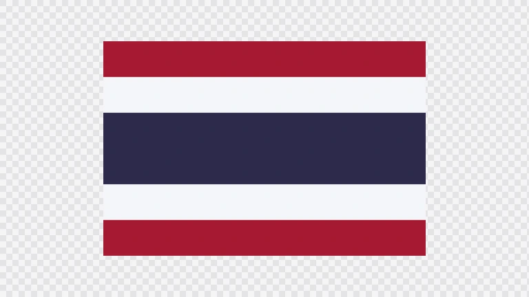 The flag of Thailand is composed of five horizontal bands of red, white, blue, white and red, with the central blue band twice the height of the other four bands.