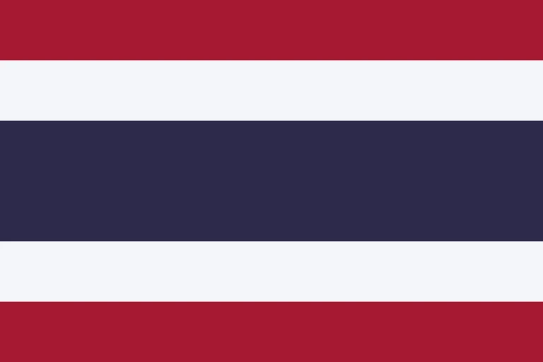 The flag of Thailand is composed of five horizontal bands of red, white, blue, white and red, with the central blue band twice the height of the other four bands.