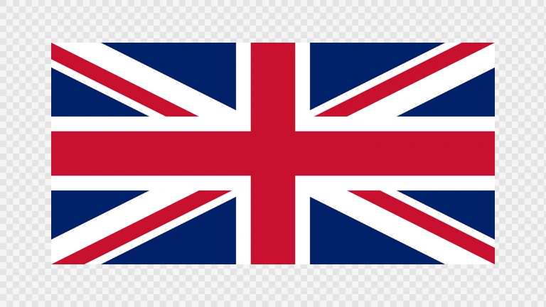 The flag of the United Kingdom — the Union Jack — has a blue field. It features the white-edged red cross of Saint George superimposed on the diagonal red cross of Saint Patrick which is superimposed on the diagonal white cross of Saint Andrew.