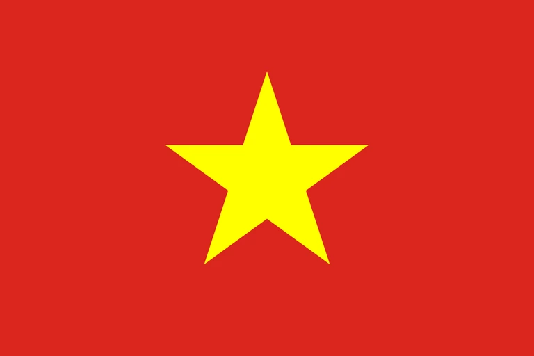 The flag of Vietnam features a large five-pointed yellow star on a red field.