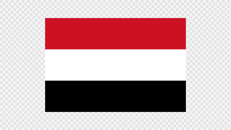 The flag of Yemen is composed of three equal horizontal bands of red, white and black.
